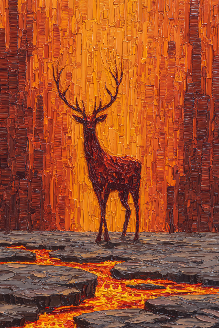 Hirsch Vor Lodernder Vulkanlandschaft | Feuer und Vulkane | Natur