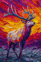 Impasto Gemaltes Hirschporträt Vor Lebhaftem Hintergrund | Feuer und Vulkane | Natur