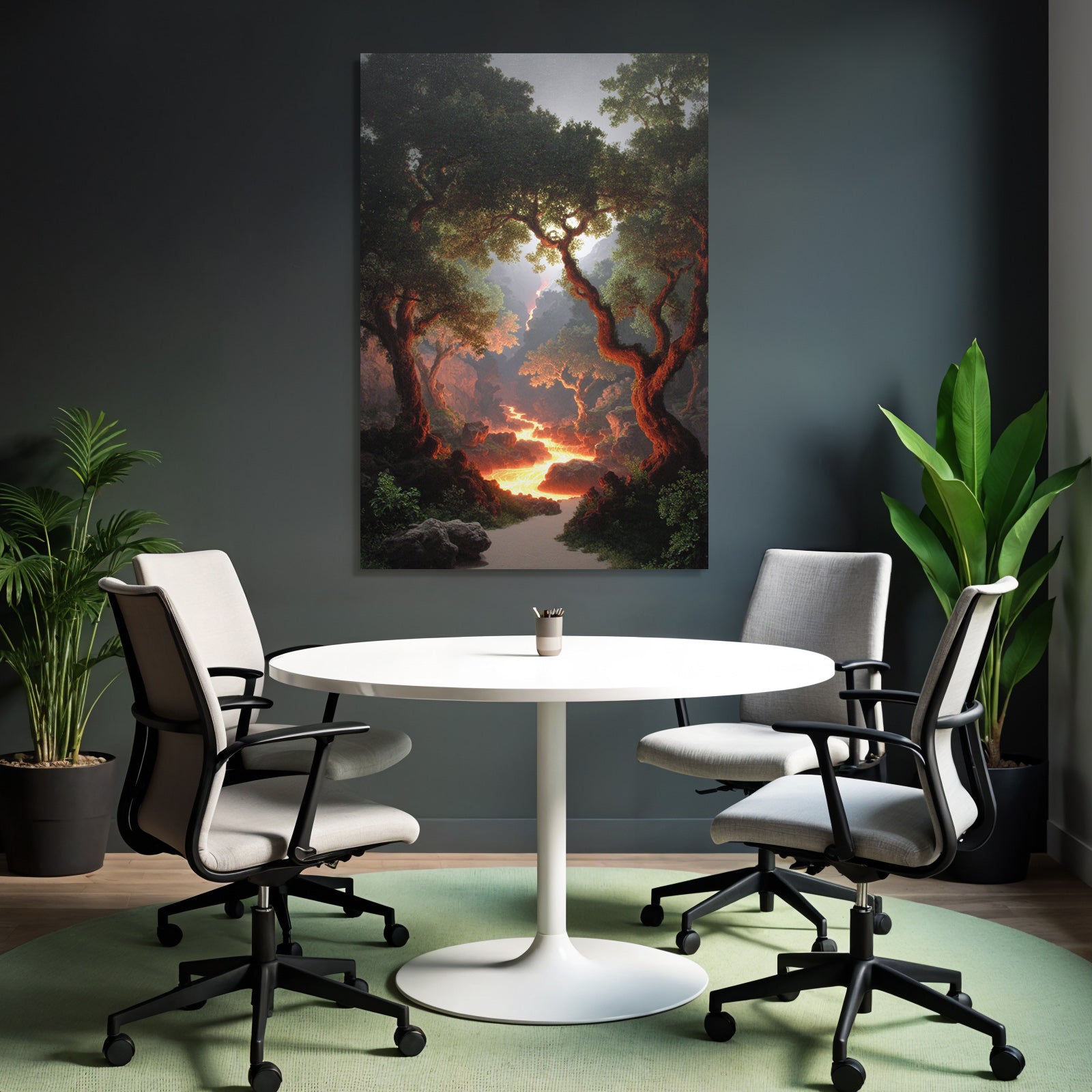 Mystische Felsenlandschaft Mit Leuchtendem Lavastrom
