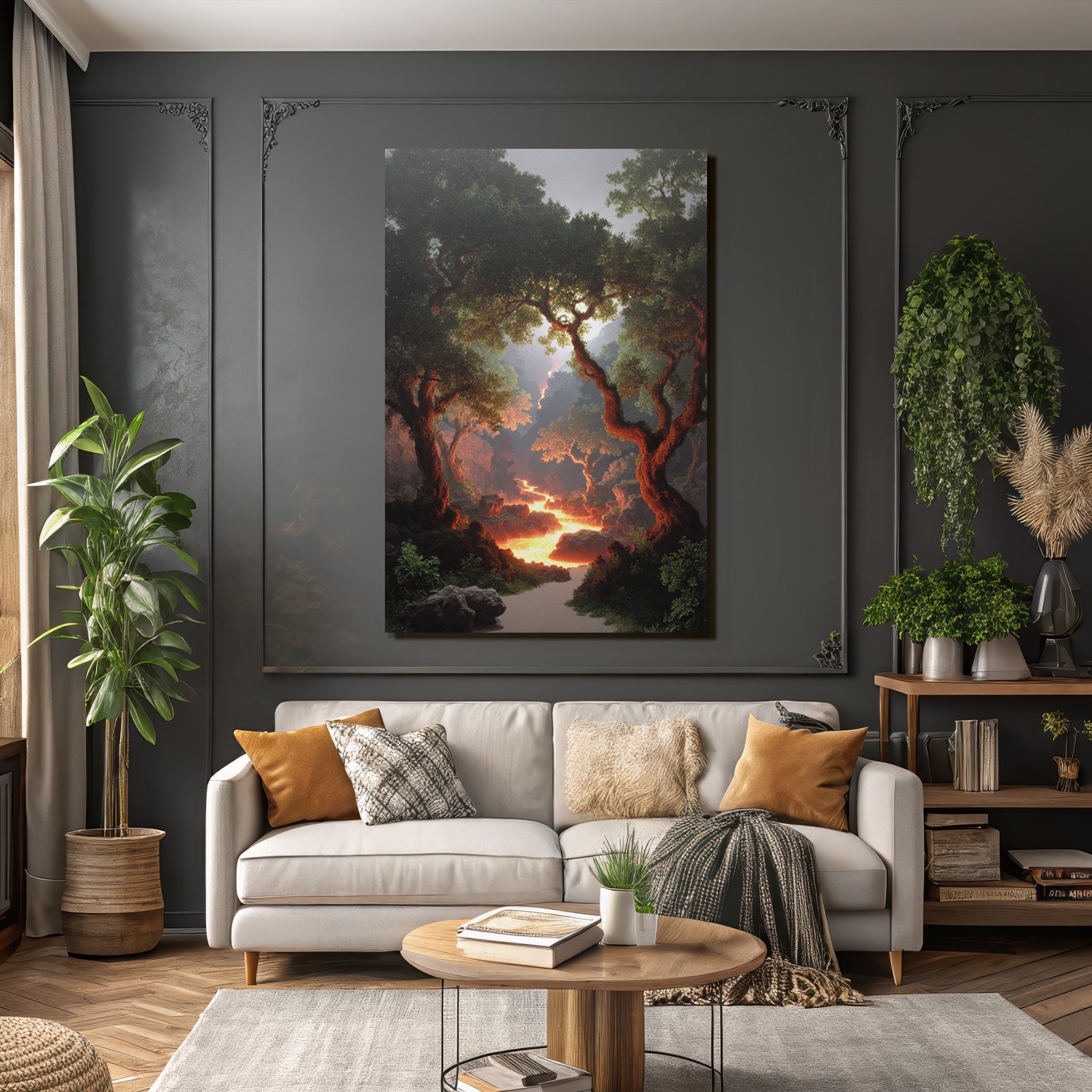 Mystische Felsenlandschaft Mit Leuchtendem Lavastrom