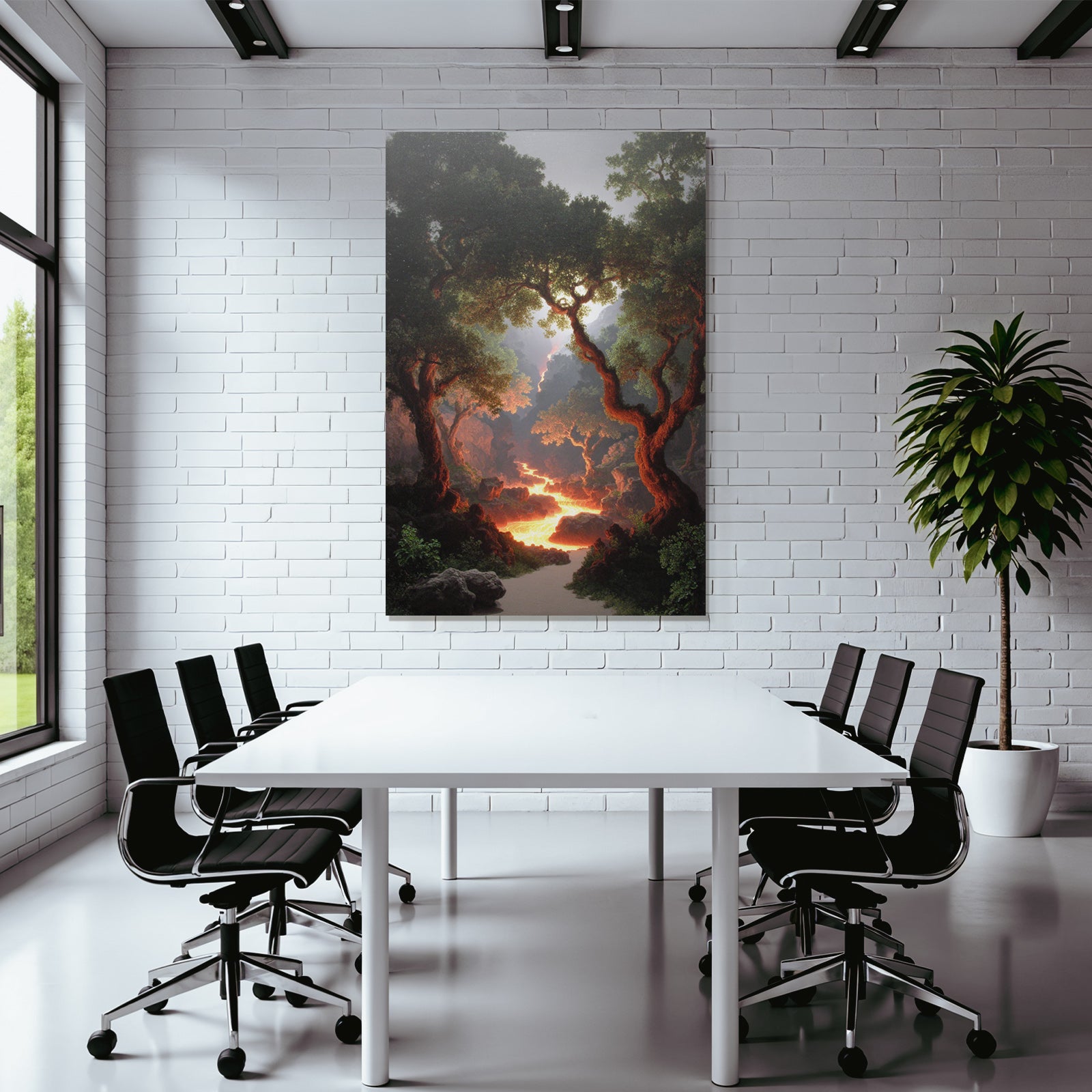 Mystische Felsenlandschaft Mit Leuchtendem Lavastrom