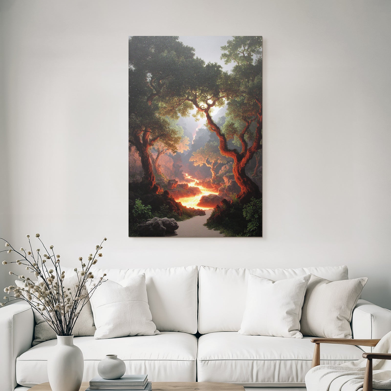 Mystische Felsenlandschaft Mit Leuchtendem Lavastrom