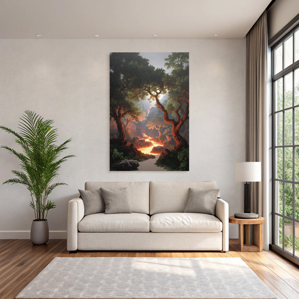 Mystische Felsenlandschaft Mit Leuchtendem Lavastrom