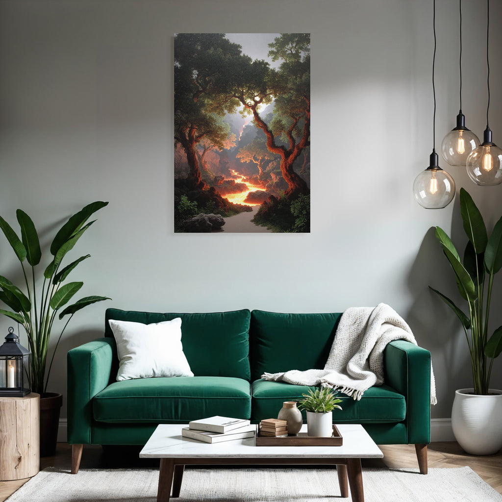 Mystische Felsenlandschaft Mit Leuchtendem Lavastrom