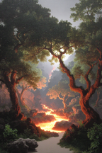 Mystische Felsenlandschaft Mit Leuchtendem Lavastrom | Feuer und Vulkane | Natur