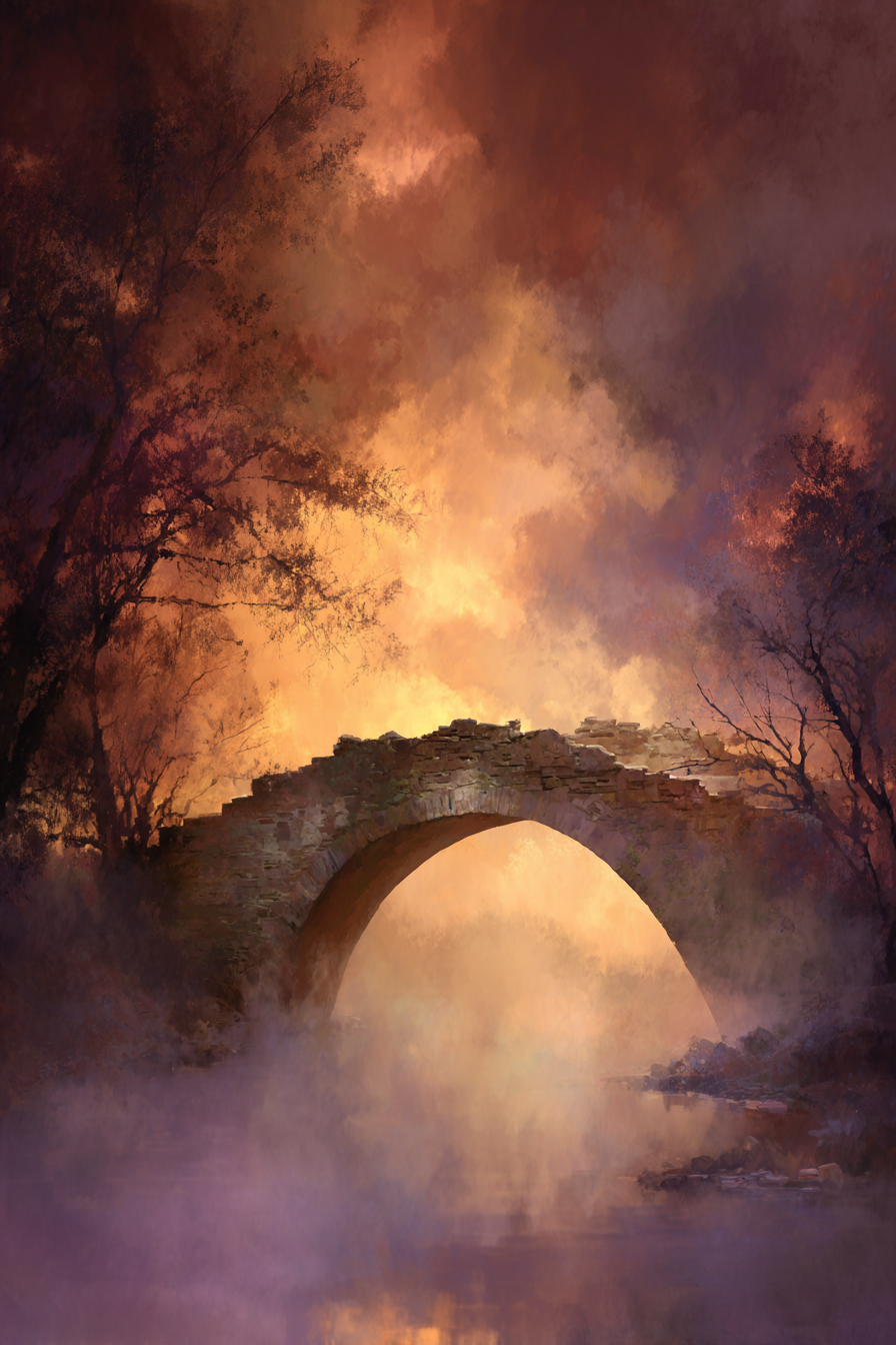 Mystische Landschaft Mit Steinbogenbrücke Im Morgennebel | Feuer und Vulkane | Natur