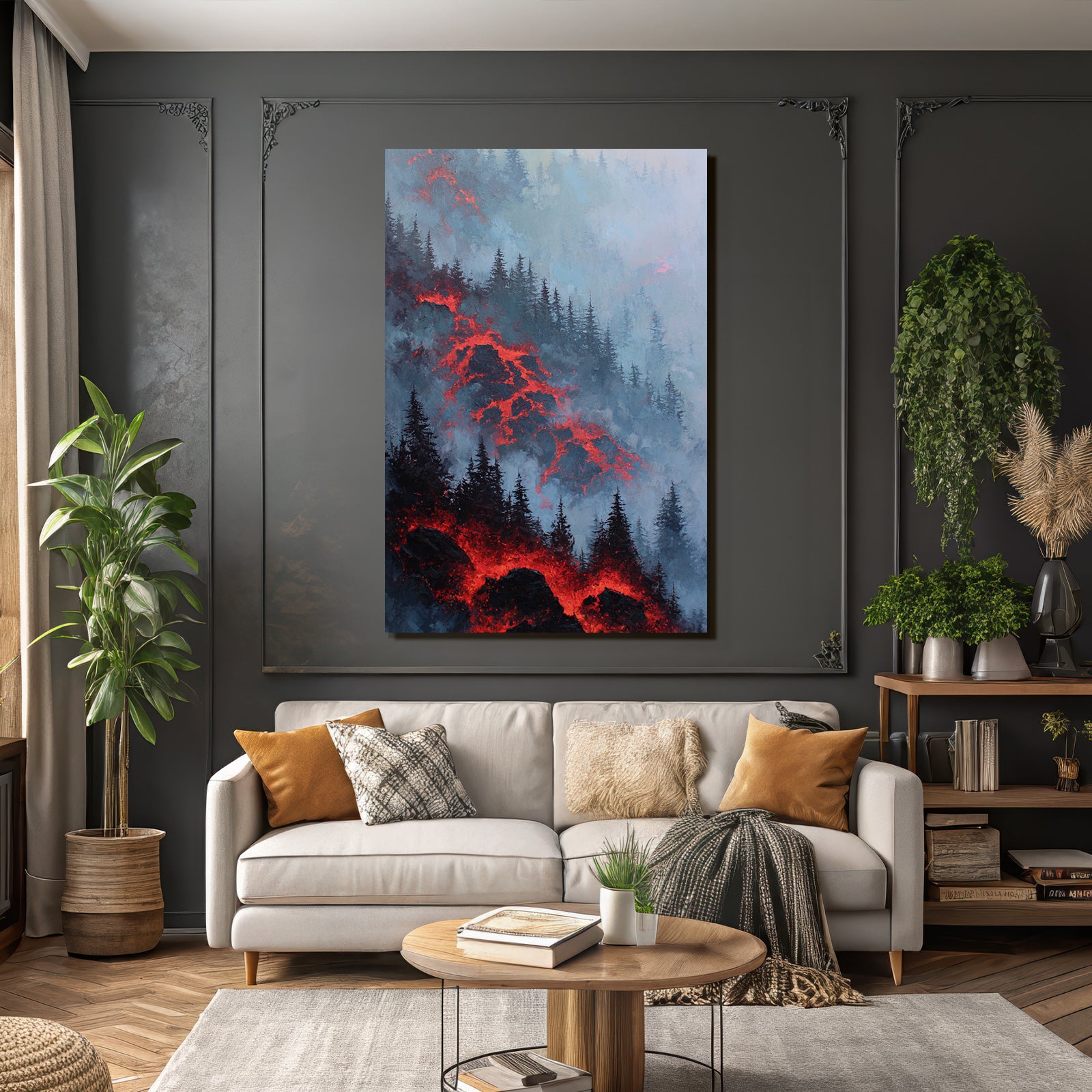 Roter Lavafluss Im Fichtenwald