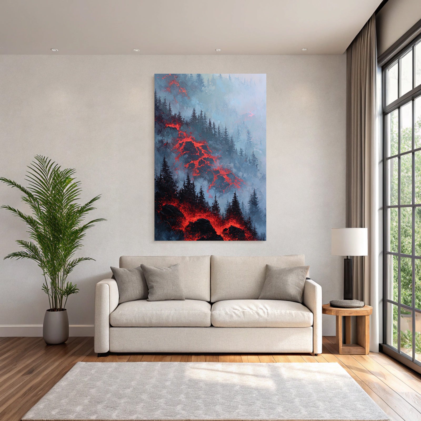 Roter Lavafluss Im Fichtenwald