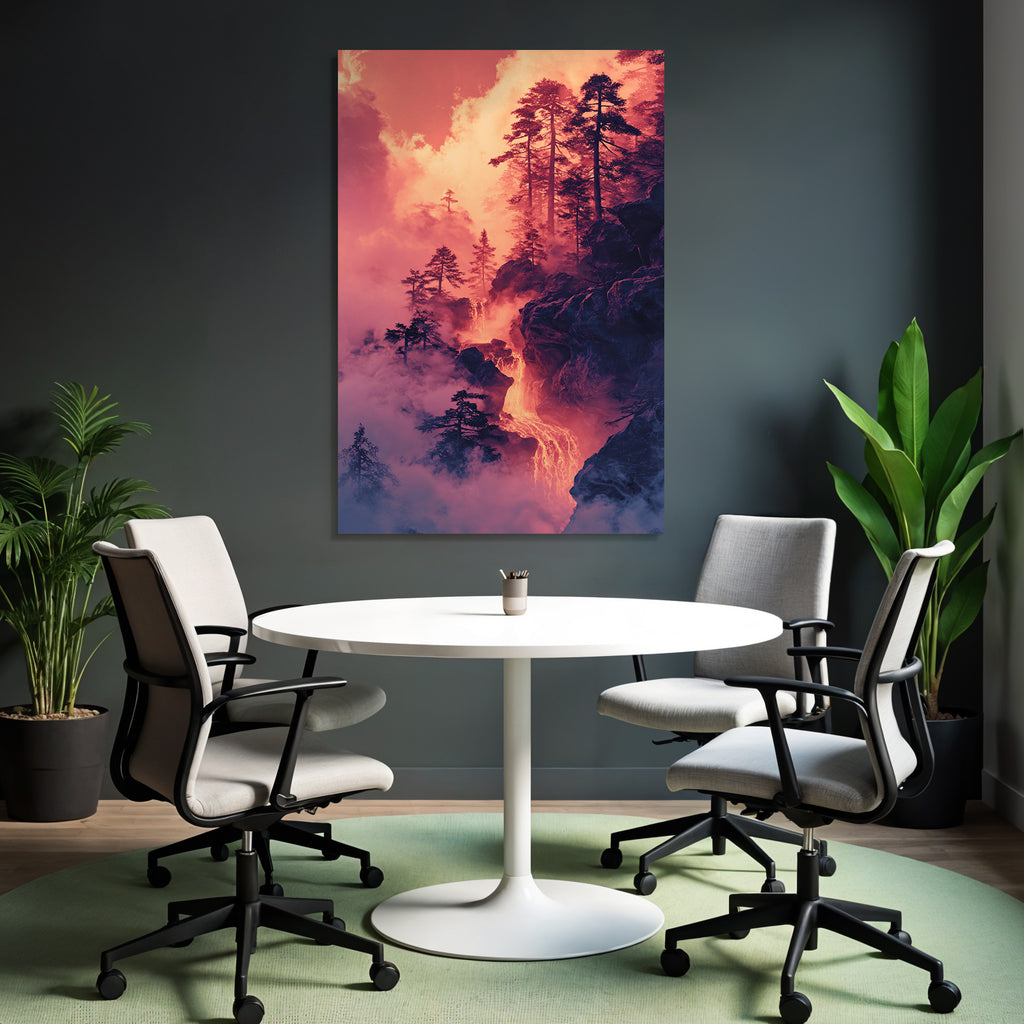 Surreale Vulkanlandschaft Mit Bäumen Und Lava