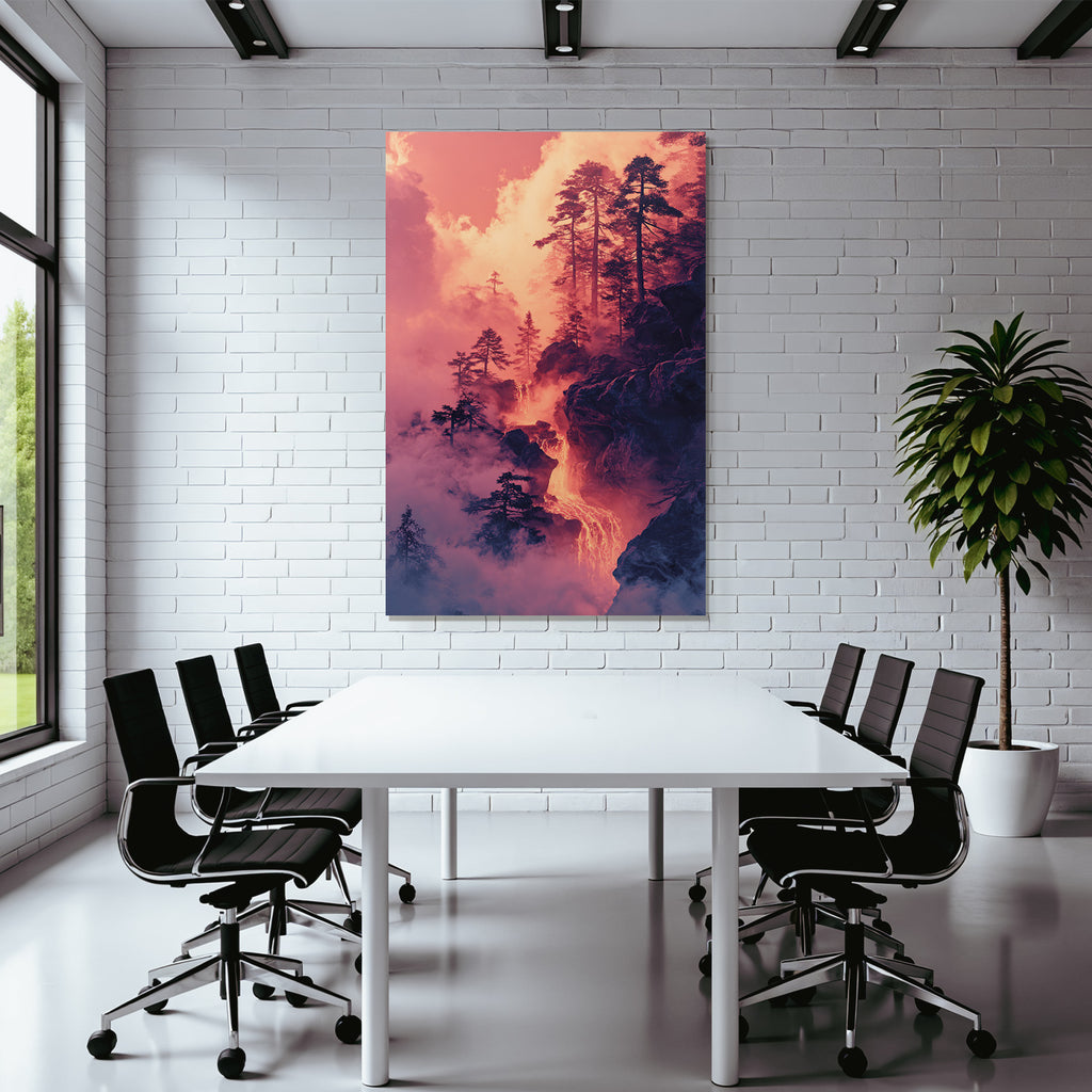 Surreale Vulkanlandschaft Mit Bäumen Und Lava