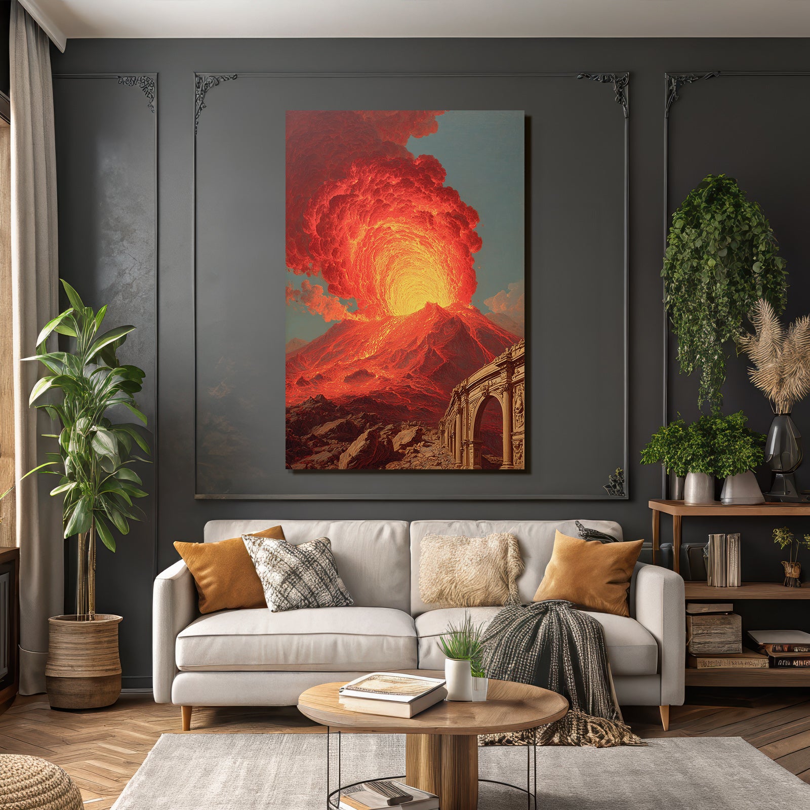 Vulkaneruption Mit Lava Und Klassischem Bogen