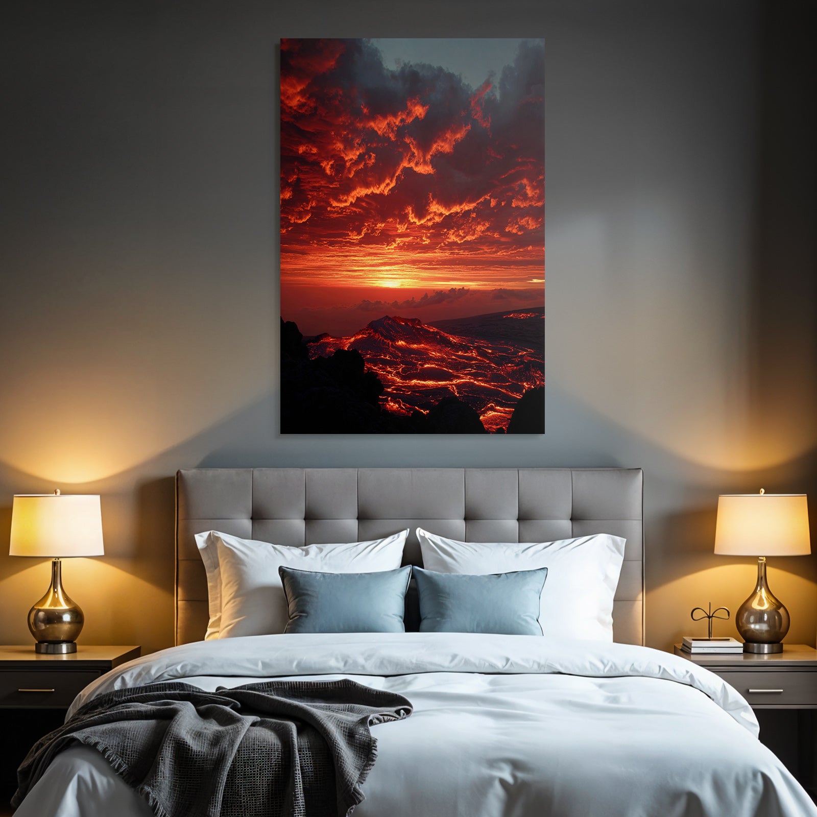 Vulkanlandschaft Bei Sonnenuntergang Mit Fliessender Lava