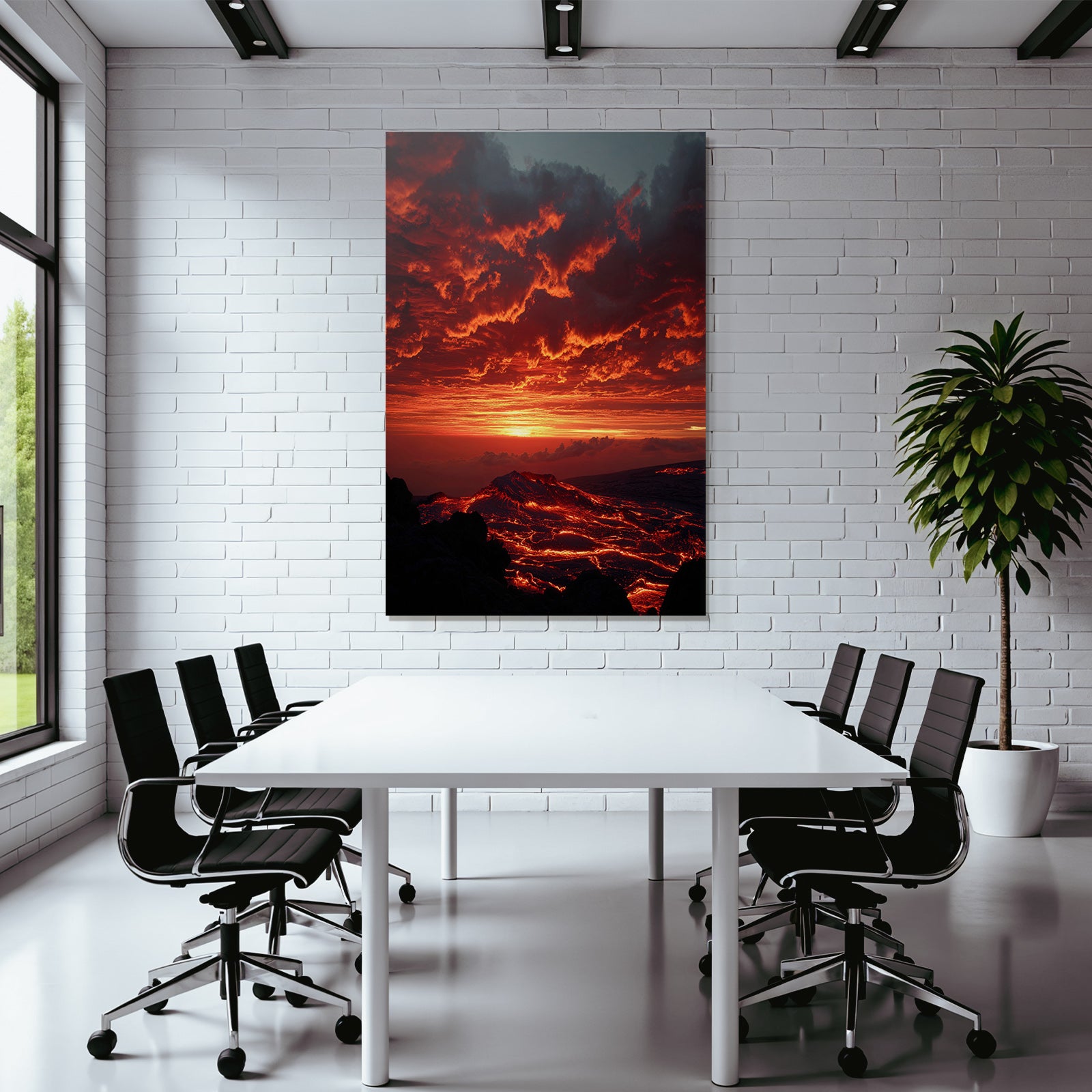 Vulkanlandschaft Bei Sonnenuntergang Mit Fliessender Lava