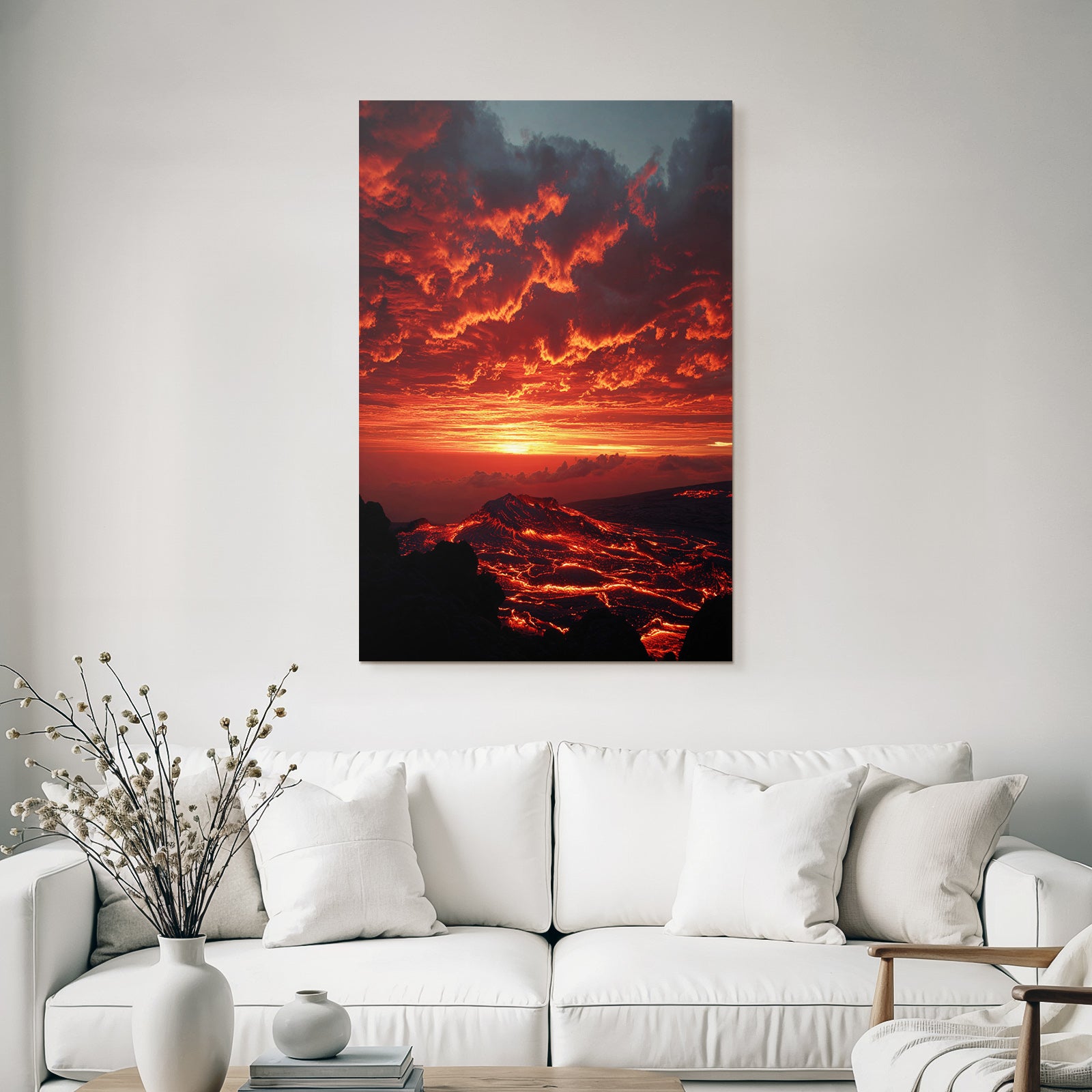 Vulkanlandschaft Bei Sonnenuntergang Mit Fliessender Lava