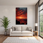 Vulkanlandschaft Bei Sonnenuntergang Mit Fliessender Lava