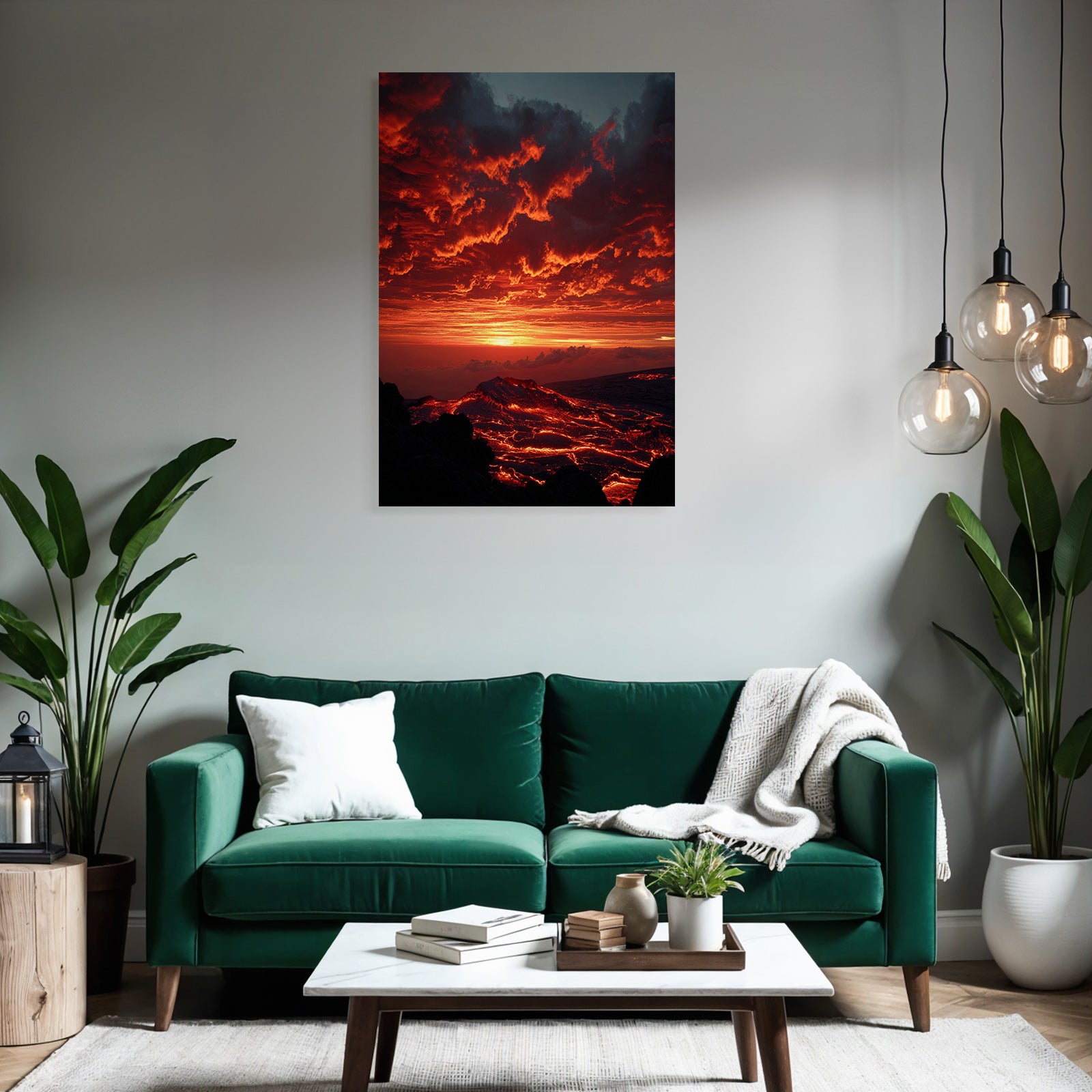 Vulkanlandschaft Bei Sonnenuntergang Mit Fliessender Lava