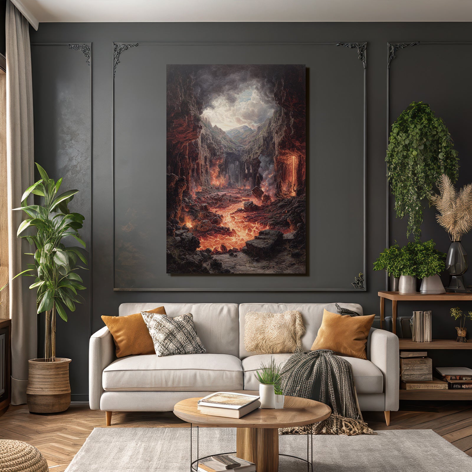 Vulkanlandschaft Mit Fliessender Lava