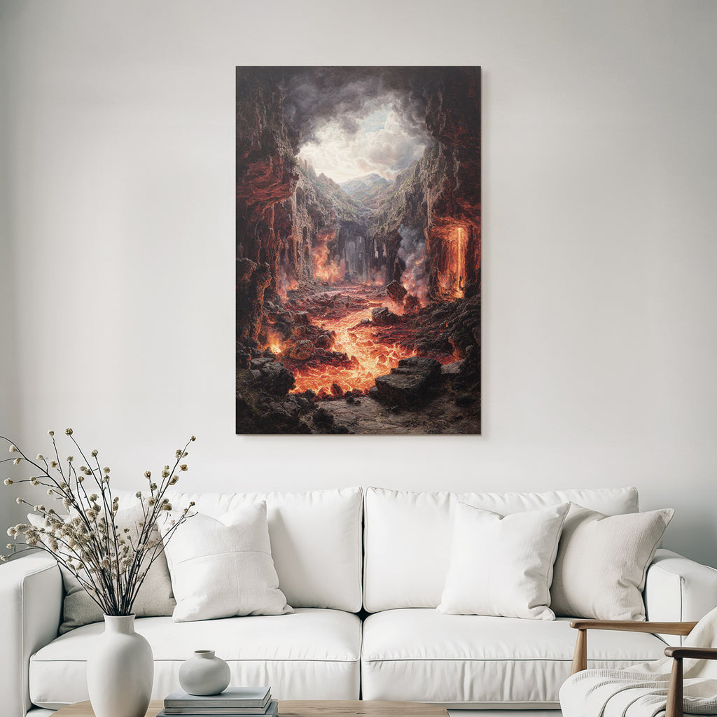 Vulkanlandschaft Mit Fliessender Lava