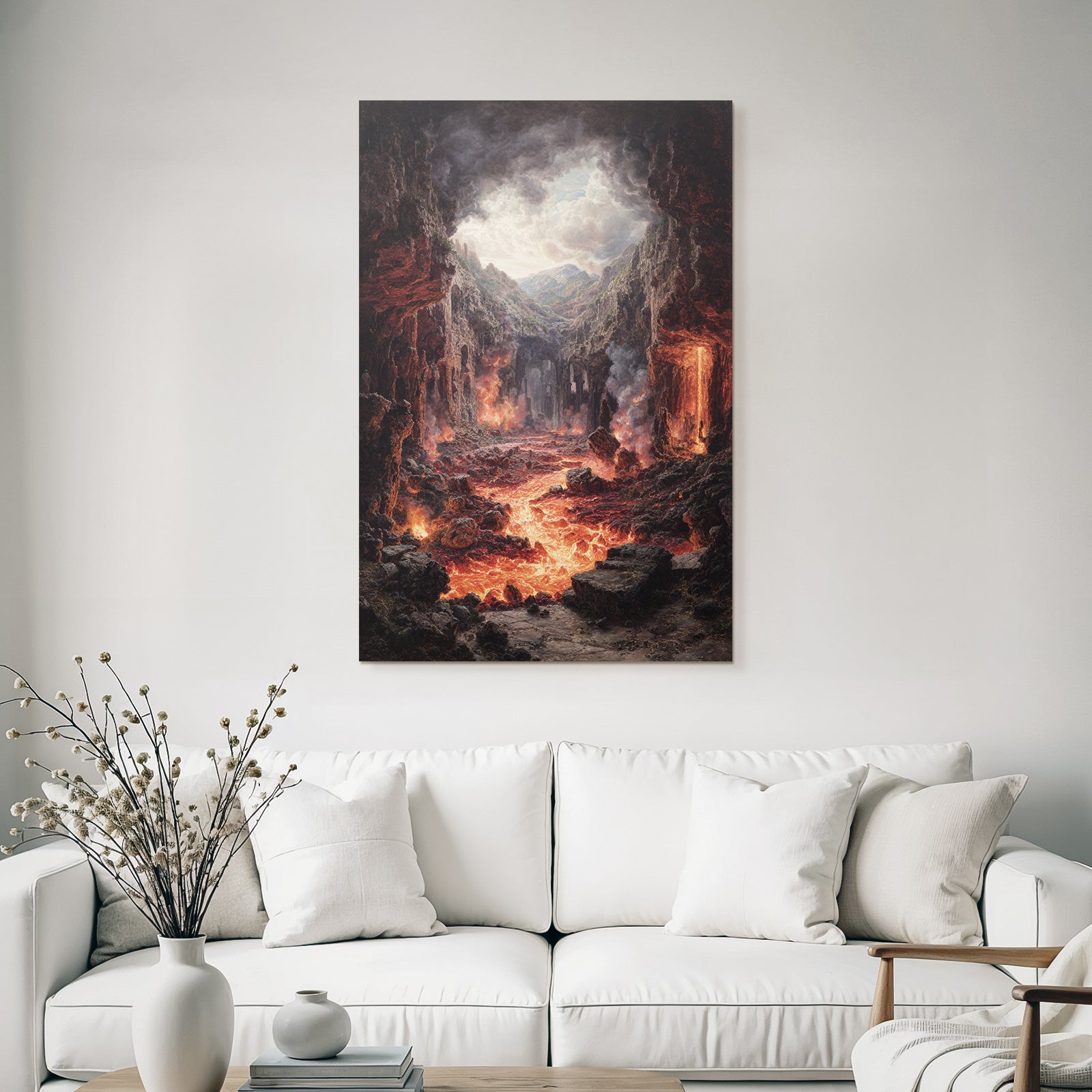 Vulkanlandschaft Mit Fliessender Lava