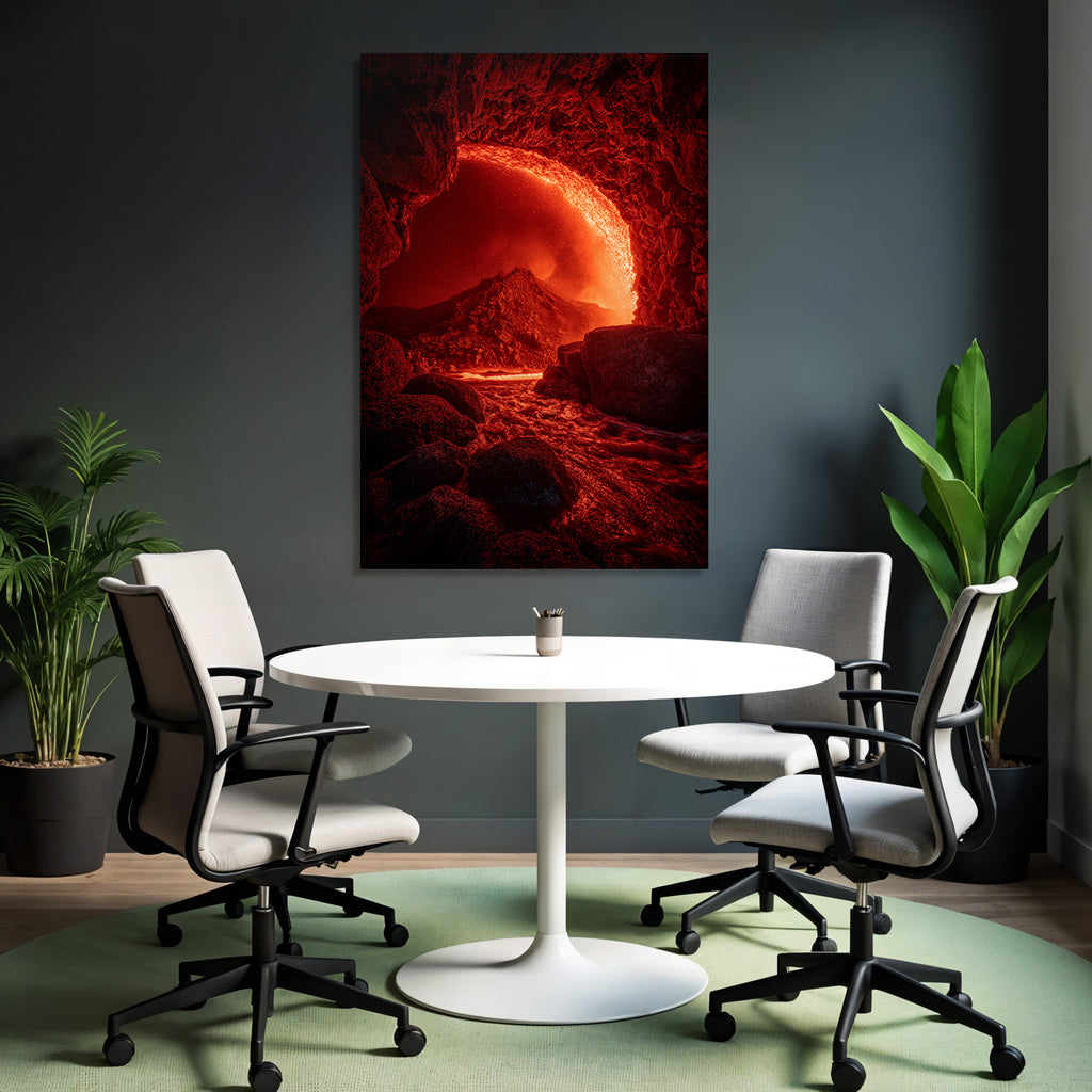 Vulkanlandschaft Mit Lavafluss Ins Wasser