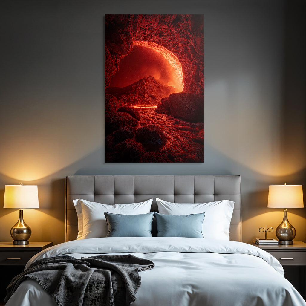 Vulkanlandschaft Mit Lavafluss Ins Wasser