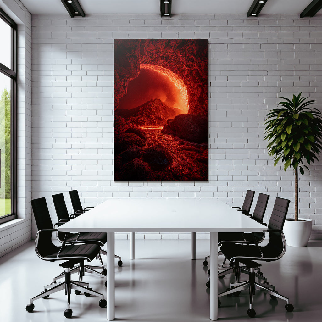 Vulkanlandschaft Mit Lavafluss Ins Wasser