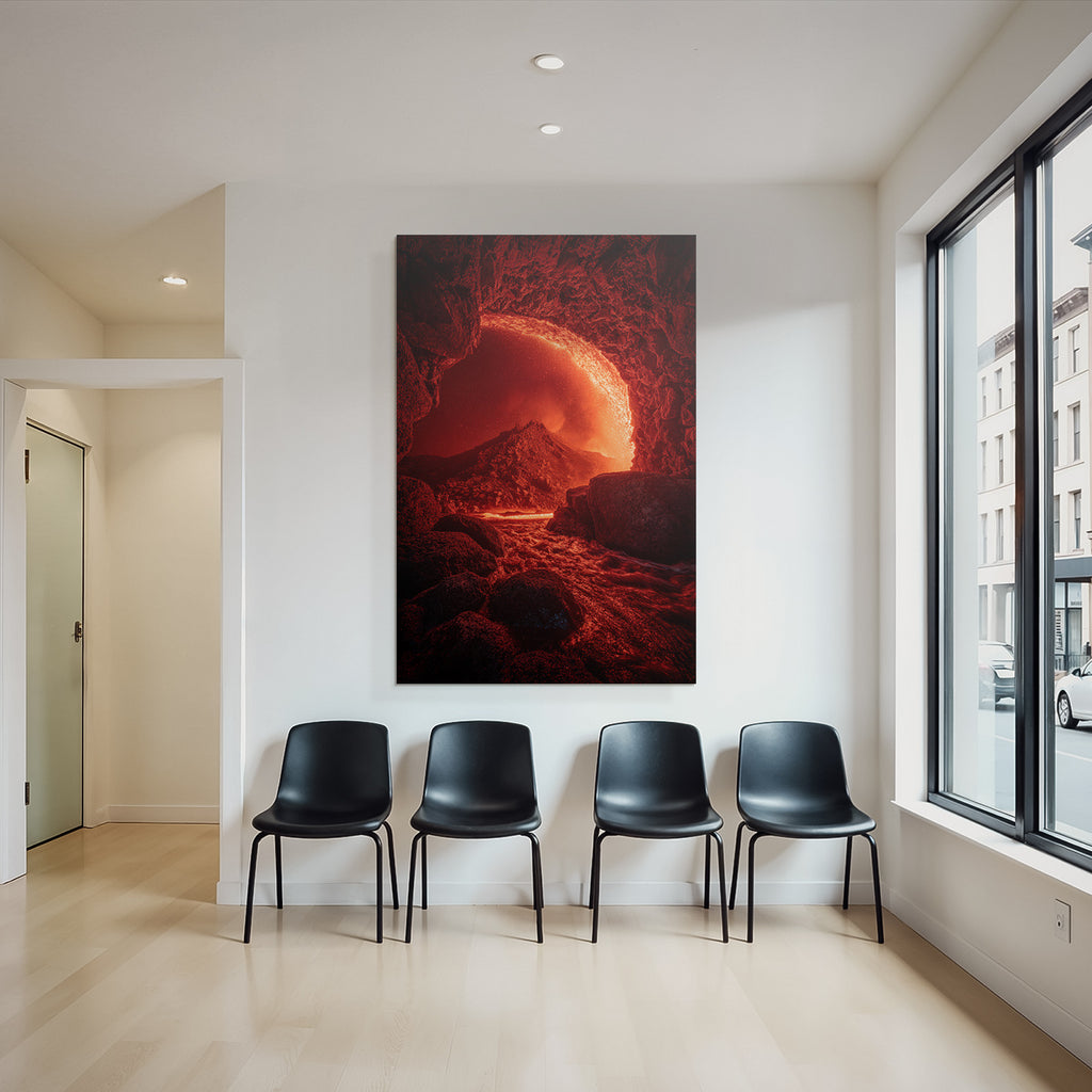 Vulkanlandschaft Mit Lavafluss Ins Wasser