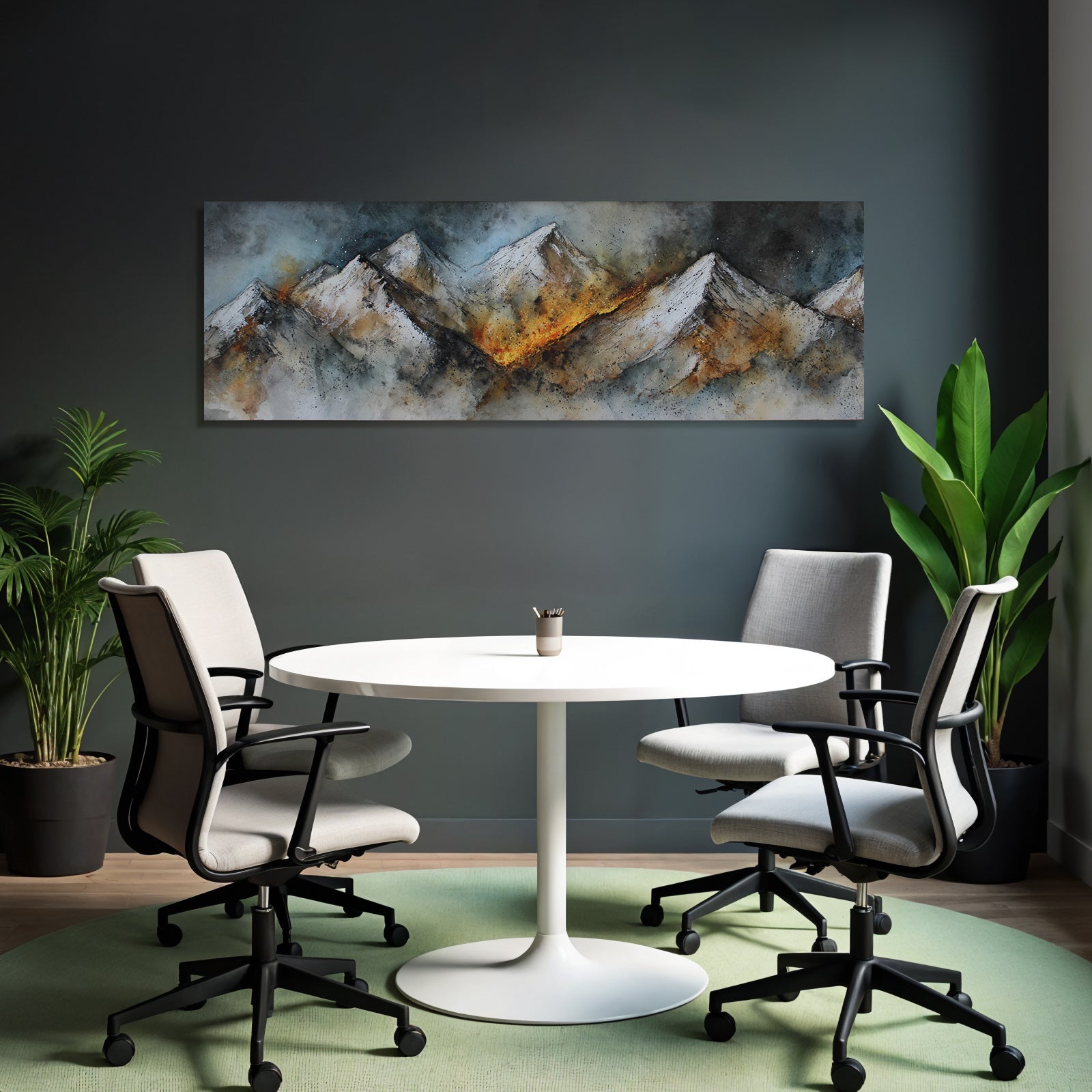 Aquarellberglandschaft Mit Schneebedeckten Spitzen Und Goldenem Sonnenlicht