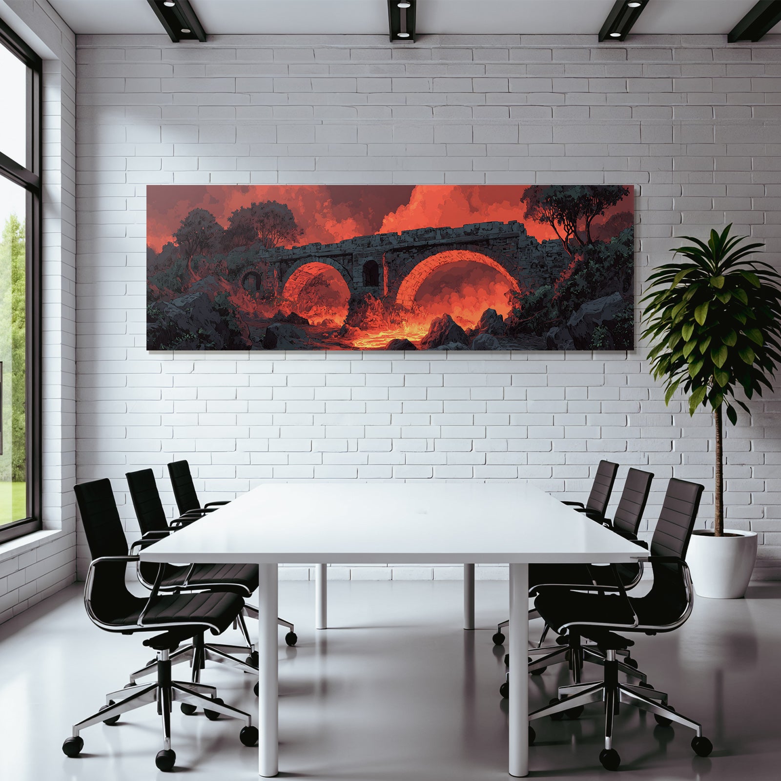 Feurige Steinerne Brücke In Dramatischer Landschaft