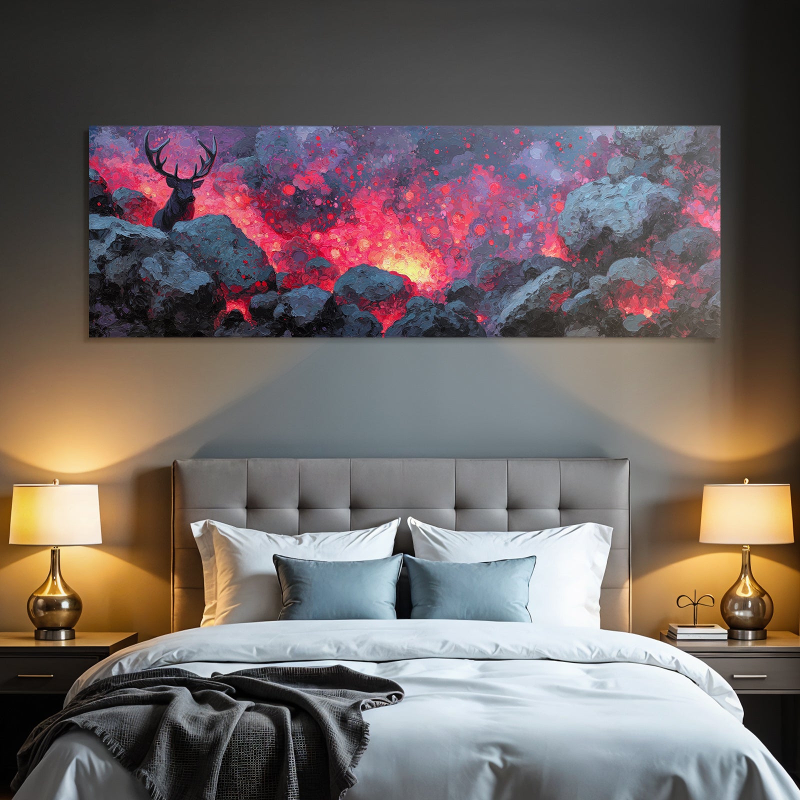 Hirsch In Einer Glühenden Vulkanlandschaft
