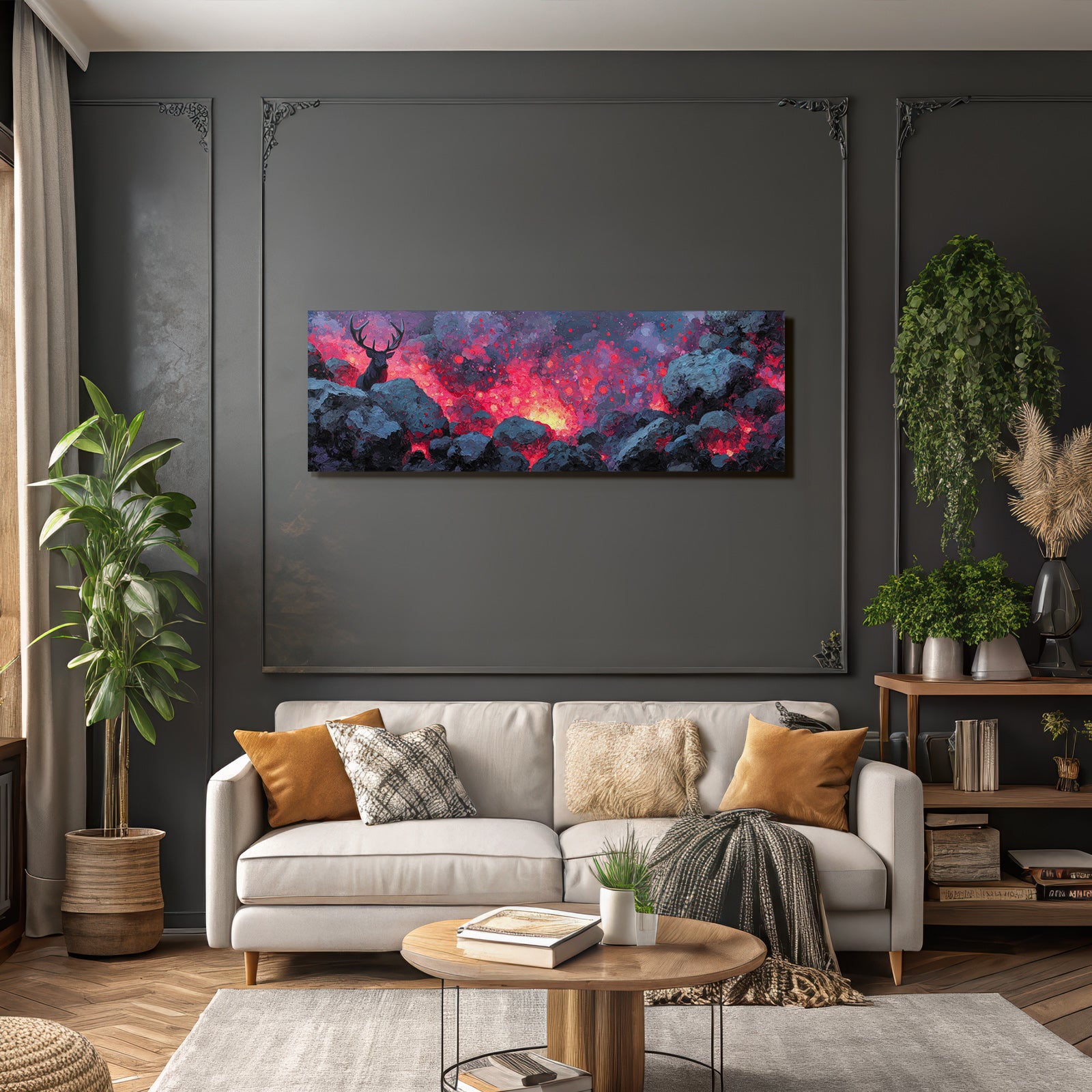 Hirsch In Einer Glühenden Vulkanlandschaft