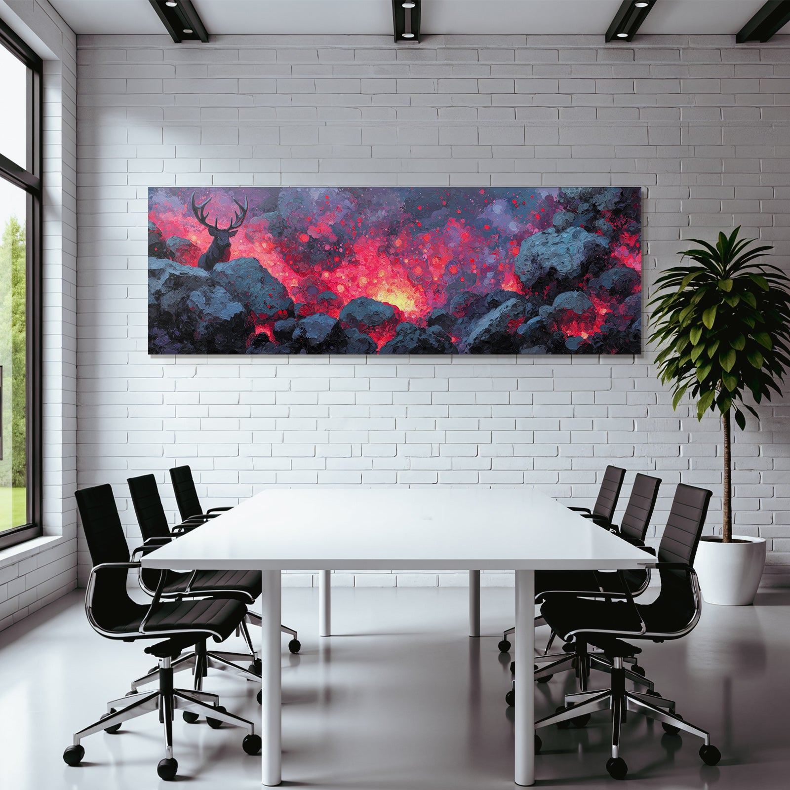 Hirsch In Einer Glühenden Vulkanlandschaft