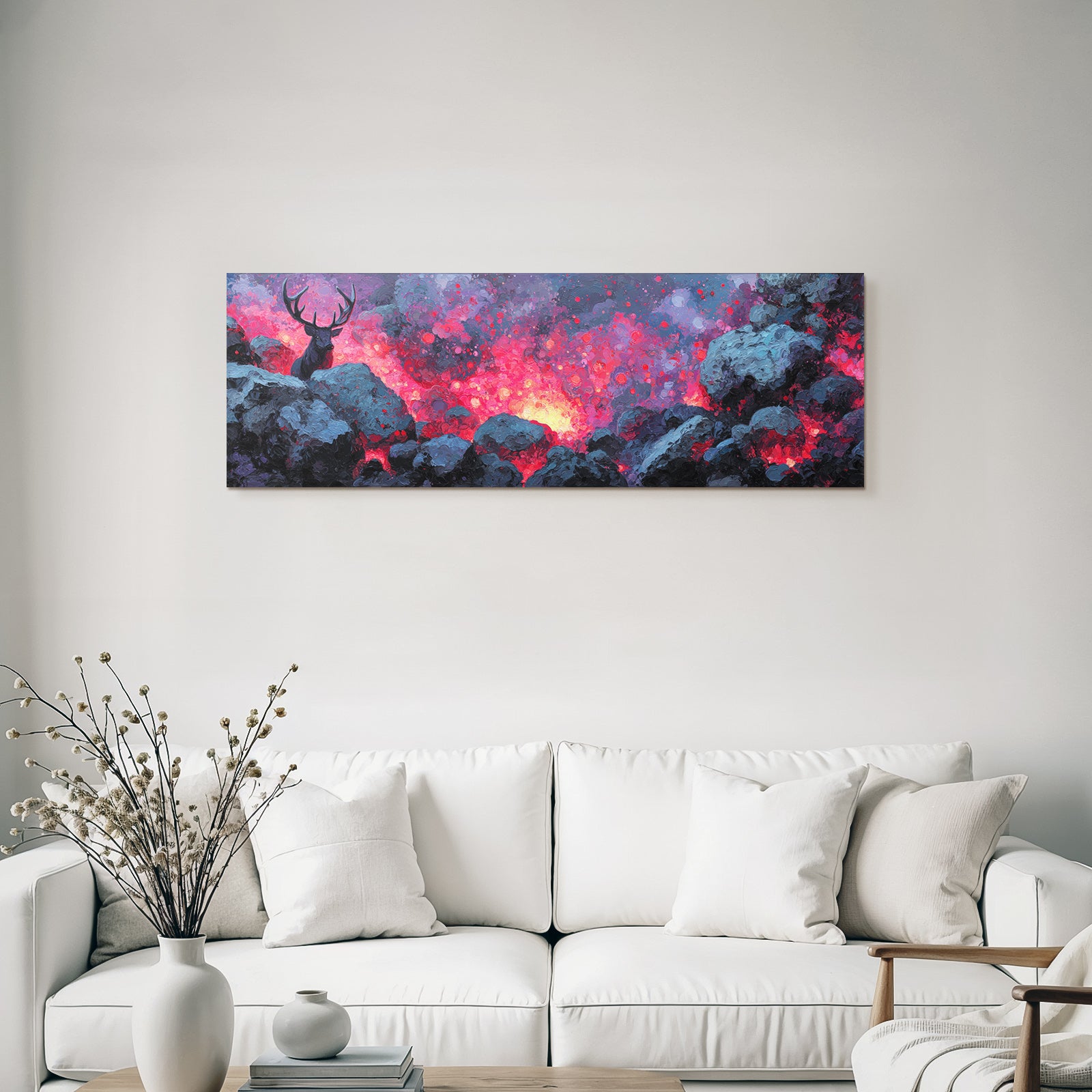 Hirsch In Einer Glühenden Vulkanlandschaft