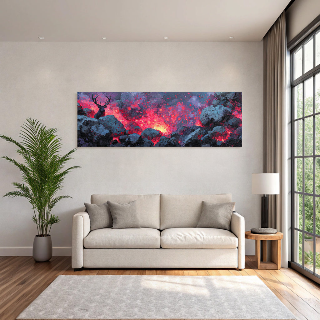Hirsch In Einer Glühenden Vulkanlandschaft