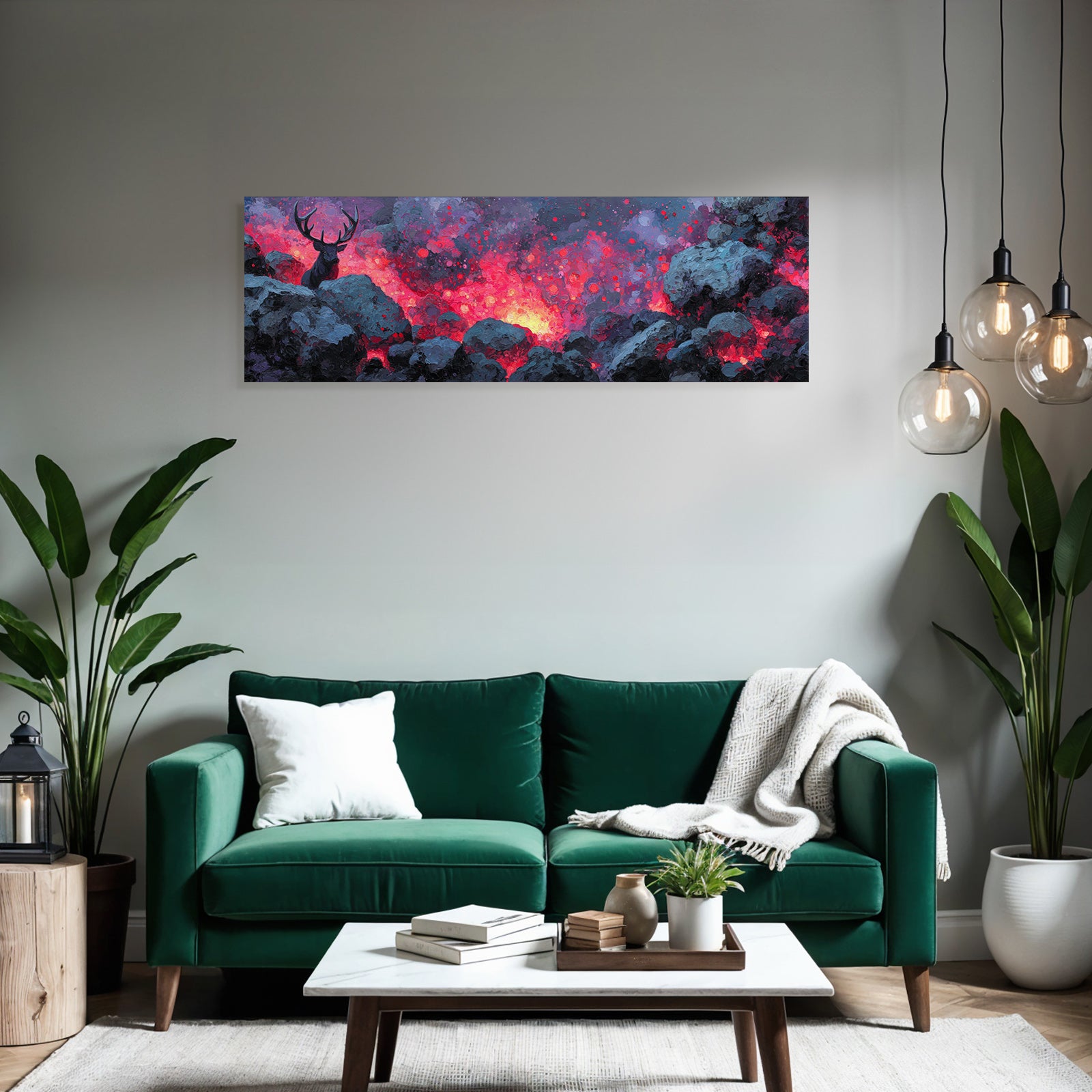 Hirsch In Einer Glühenden Vulkanlandschaft