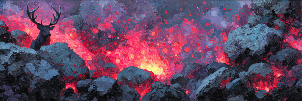 Hirsch In Einer Glühenden Vulkanlandschaft | Feuer und Vulkane | Natur