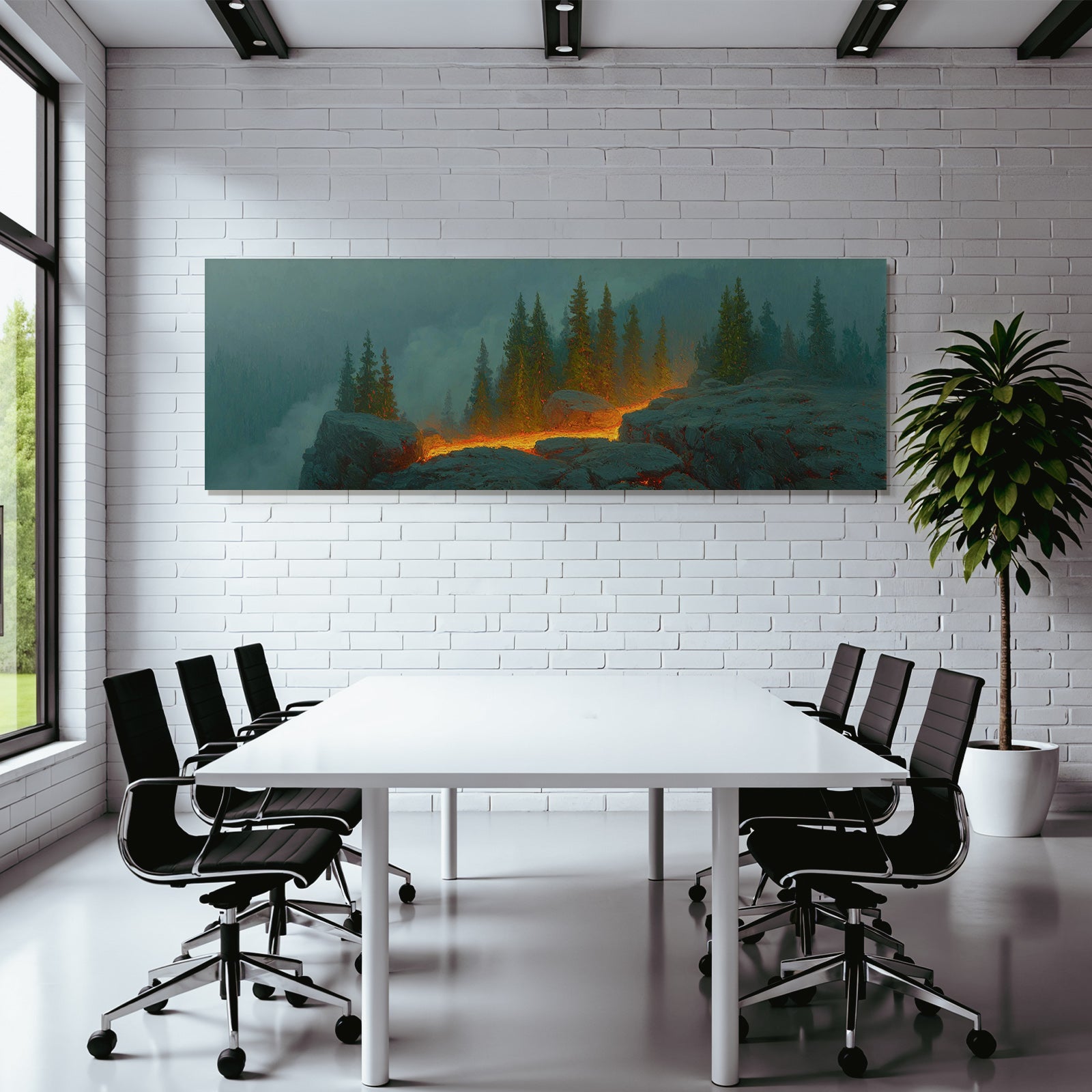 Mystische Vulkanlandschaft Im Nebelwald Mit Lavafluss