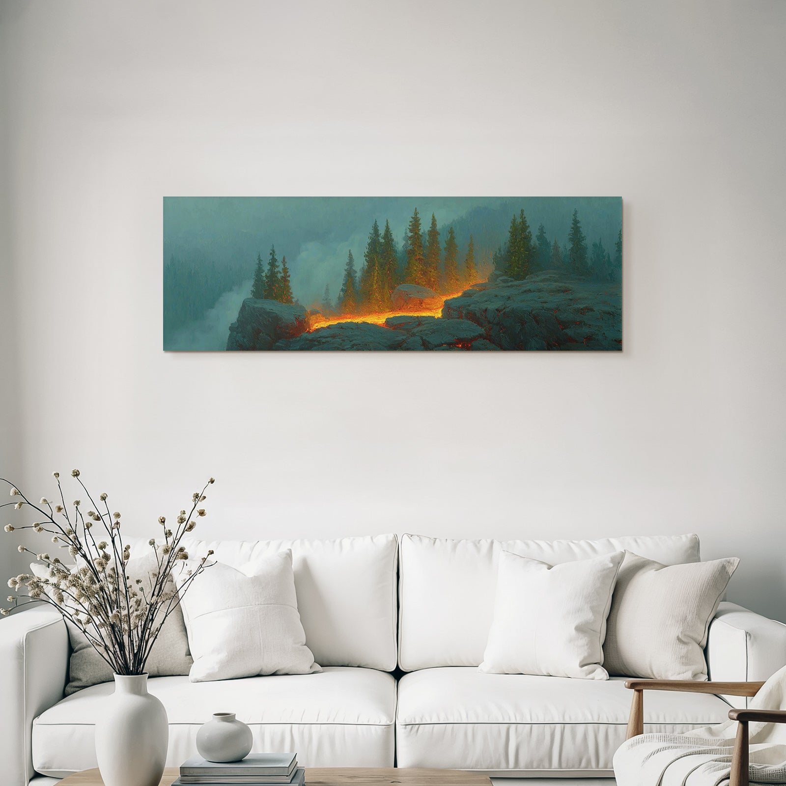 Mystische Vulkanlandschaft Im Nebelwald Mit Lavafluss