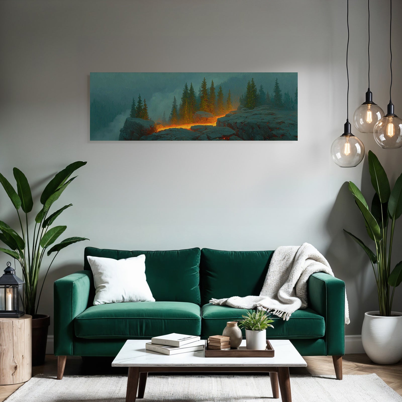 Mystische Vulkanlandschaft Im Nebelwald Mit Lavafluss