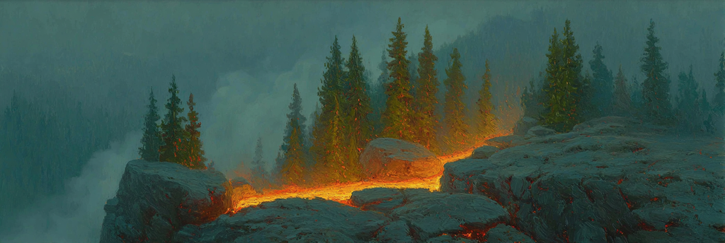 Mystische Vulkanlandschaft Im Nebelwald Mit Lavafluss | Feuer und Vulkane | Natur