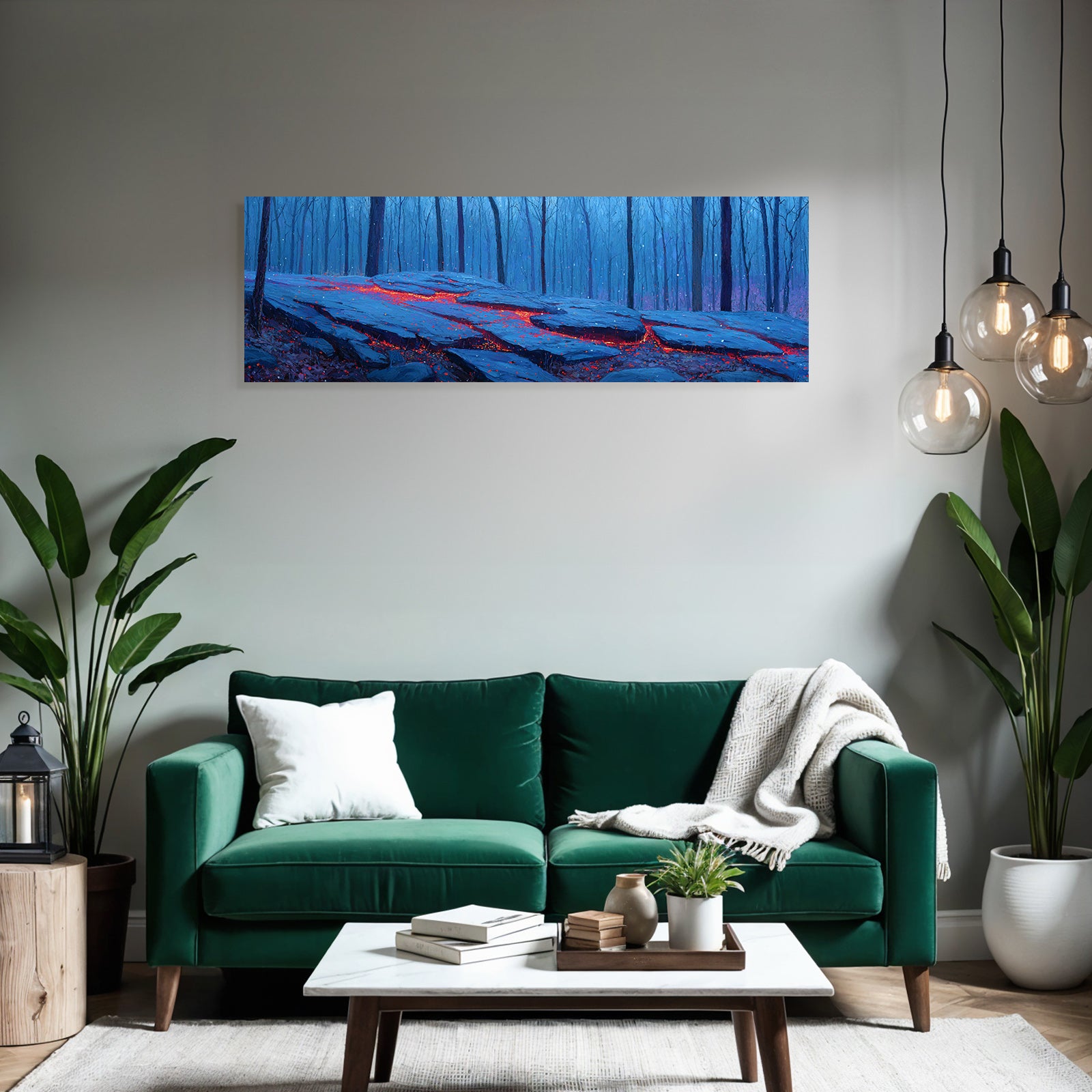 Stimmungsvolle Vulkanlandschaft Mit Lavafluss Im Wald