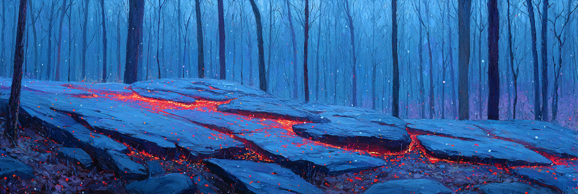 Stimmungsvolle Vulkanlandschaft Mit Lavafluss Im Wald | Feuer und Vulkane | Natur