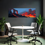 Vulkanausbruch Mit Ruinenlandschaft Brennender Lava Und Blaüm Himmel