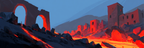 Vulkanausbruch Mit Ruinenlandschaft Brennender Lava Und Blaüm Himmel | Feuer und Vulkane | Natur