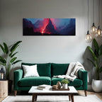 Vulkaneruption In Berglandschaft Mit Lavastrom Und Aschewolken