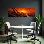 Vulkanlandschaft Mit Fliessender Lava Und Glühender Hitze