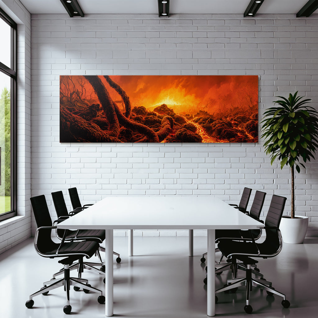 Vulkanlandschaft Mit Fliessender Lava Und Glühender Hitze