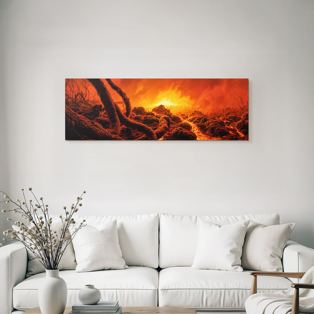 Vulkanlandschaft Mit Fliessender Lava Und Glühender Hitze