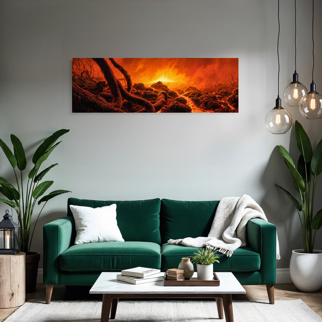 Vulkanlandschaft Mit Fliessender Lava Und Glühender Hitze
