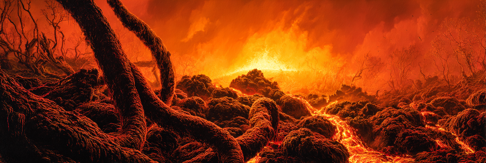 Vulkanlandschaft Mit Fliessender Lava Und Glühender Hitze | Feuer und Vulkane | Natur